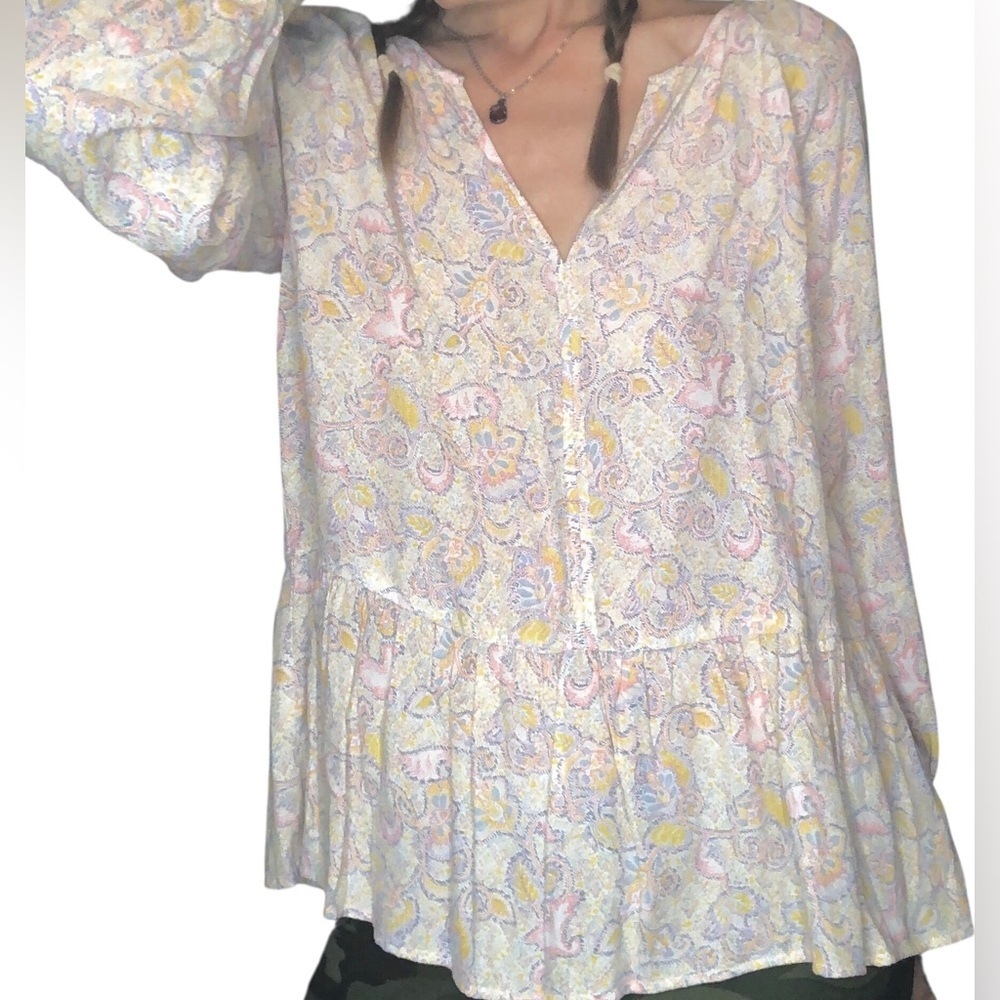 Gap Blouse Top Sz S Paisley Boho Feminine NEW Pullover Peplum Pastel Casual